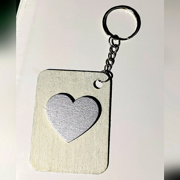 NEW Handmade Keychain Bag Tag! Italian Wood Art 04. "I LOVE My Bag" Wood Heart. - Picture 5 of 6
